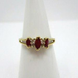 10k Gold Diamond and Red Stone Ring